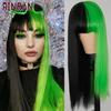 XINRAN Lange gerade weinrote Perücke mit Pony, synthetische Perücken für Frauen, hitzebeständiges Naturhaar für die tägliche Halloween-Cosplay-Party