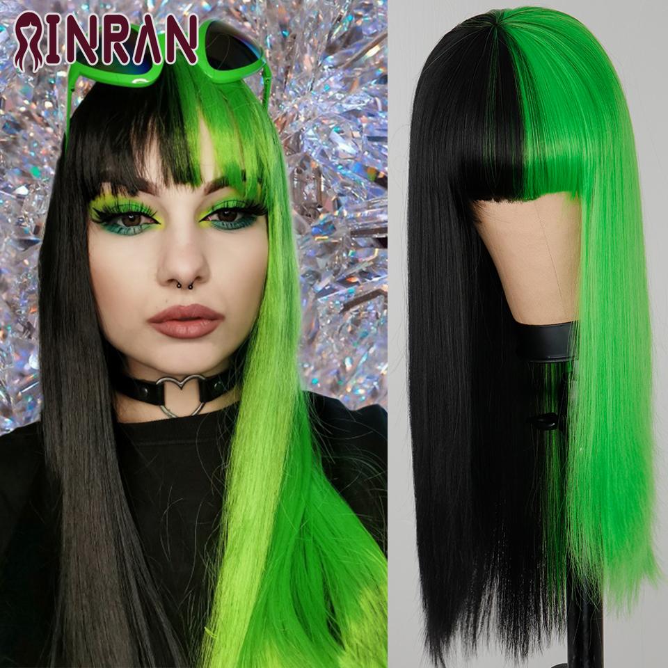 XINRAN Lange gerade weinrote Perücke mit Pony, synthetische Perücken für Frauen, hitzebeständiges Naturhaar für die tägliche Halloween-Cosplay-Party