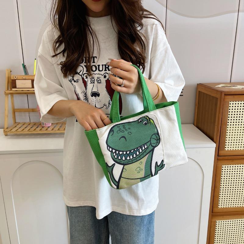 Summer new handbag cute cartoon printed piggy girl student storage portable canvas bag