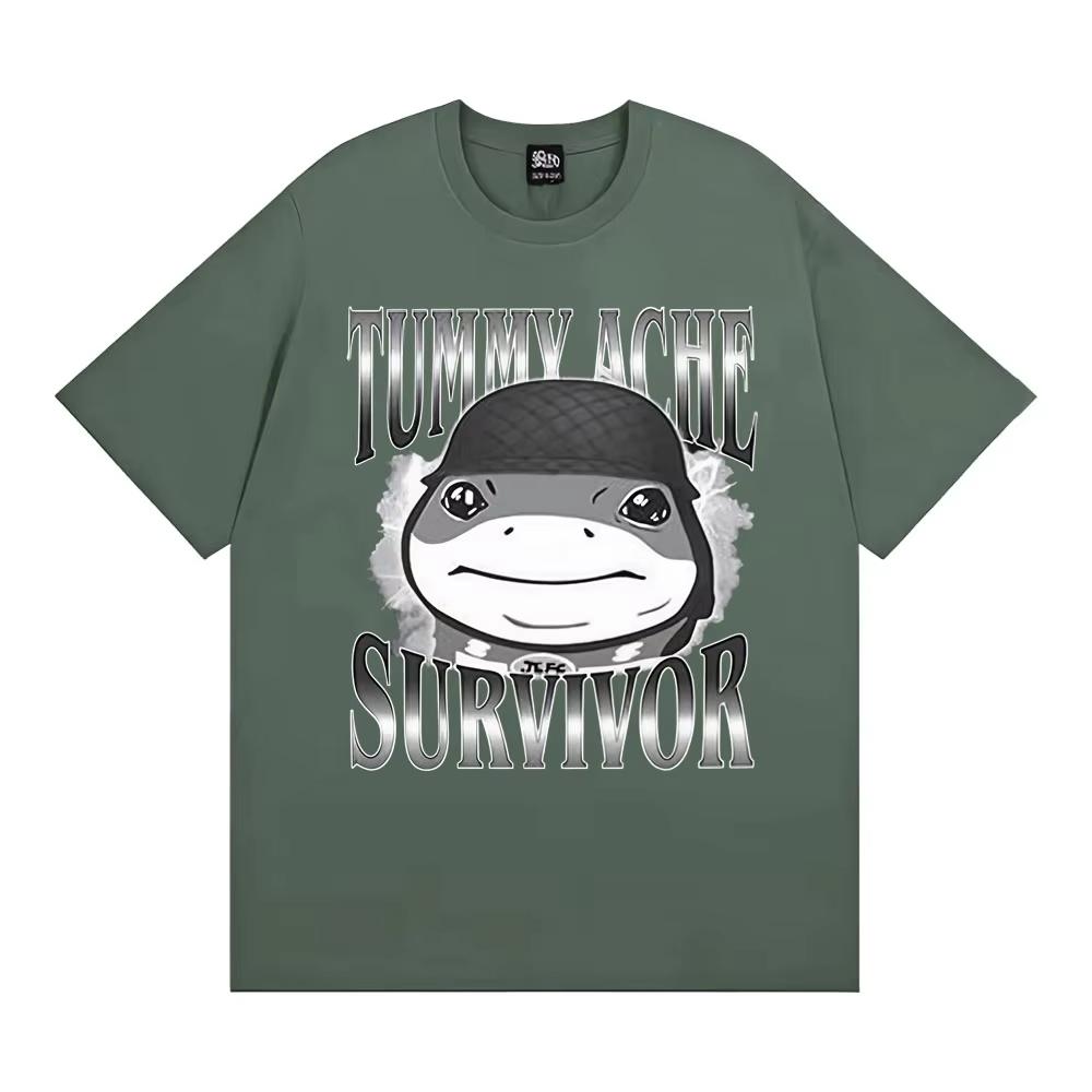 Funn Tummy Ache Survivor Jeff The Land Shark Helmet Meme T Shirts Men Women Fashion Humor Vintage Short Sleeve Oversized Tshirt
