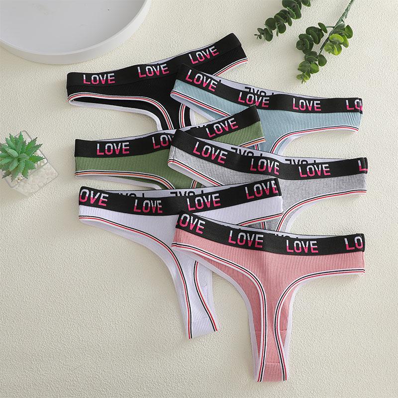 FINETOO 4PCS Women Cotton Thongs Sexy Low Waist T-Back Thongs Ribbed Comfortable Female Underwear Ladies Sexy G-String Lingerie