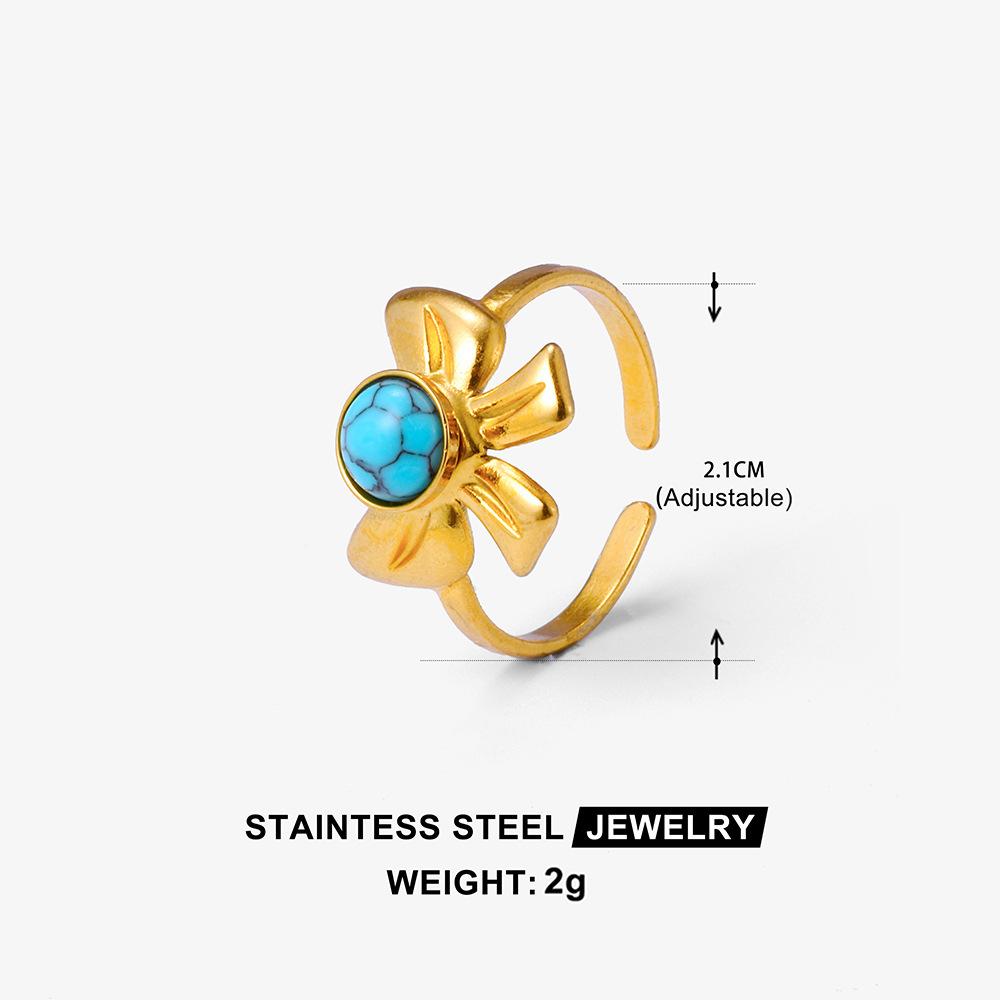 Middle East Titanium Steel Ring Female Turquoise Geometric Non-Fading Stainless Steel Ring