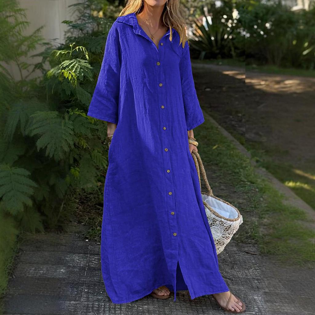 Dress For Women Spring  Long Sleeve Flowy Beach Vacation Long Shirt Dress