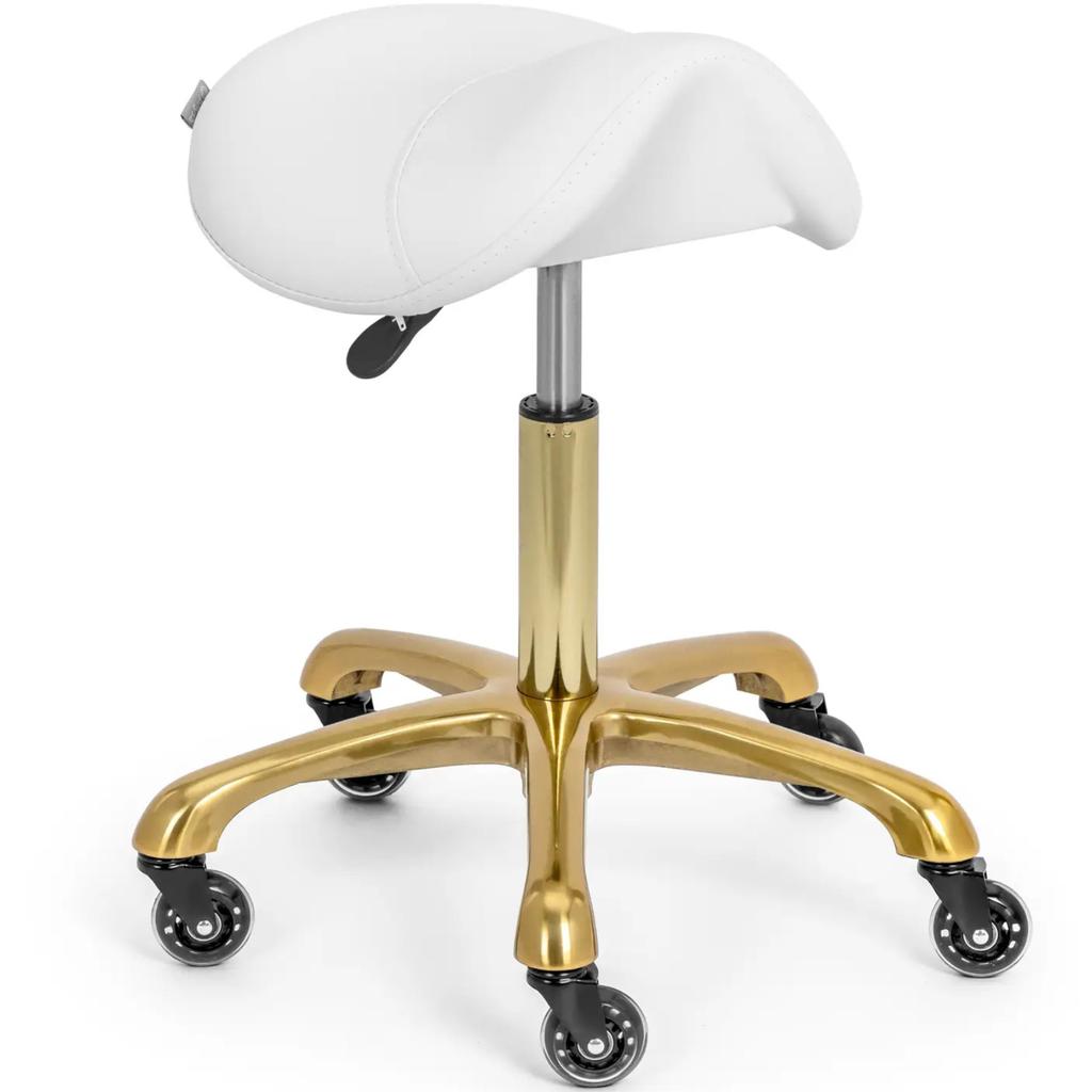 Cosmetic saddle stool on wheels up to 150 kg york - white gold