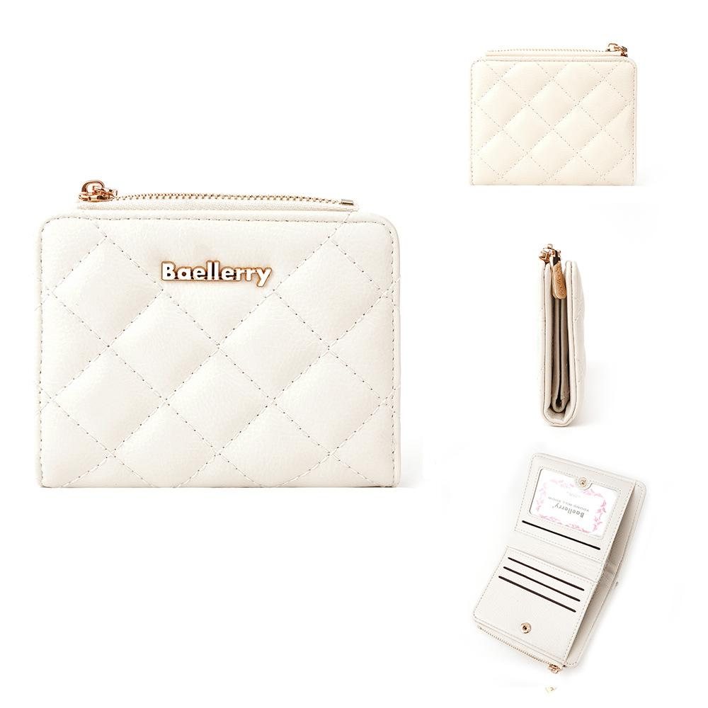 Baellerry Women's Short Pure Diamond Pattern Wallet Zipper Coin Purse Multi-card Slots Billfold Fashion Pu Leather Card Holder