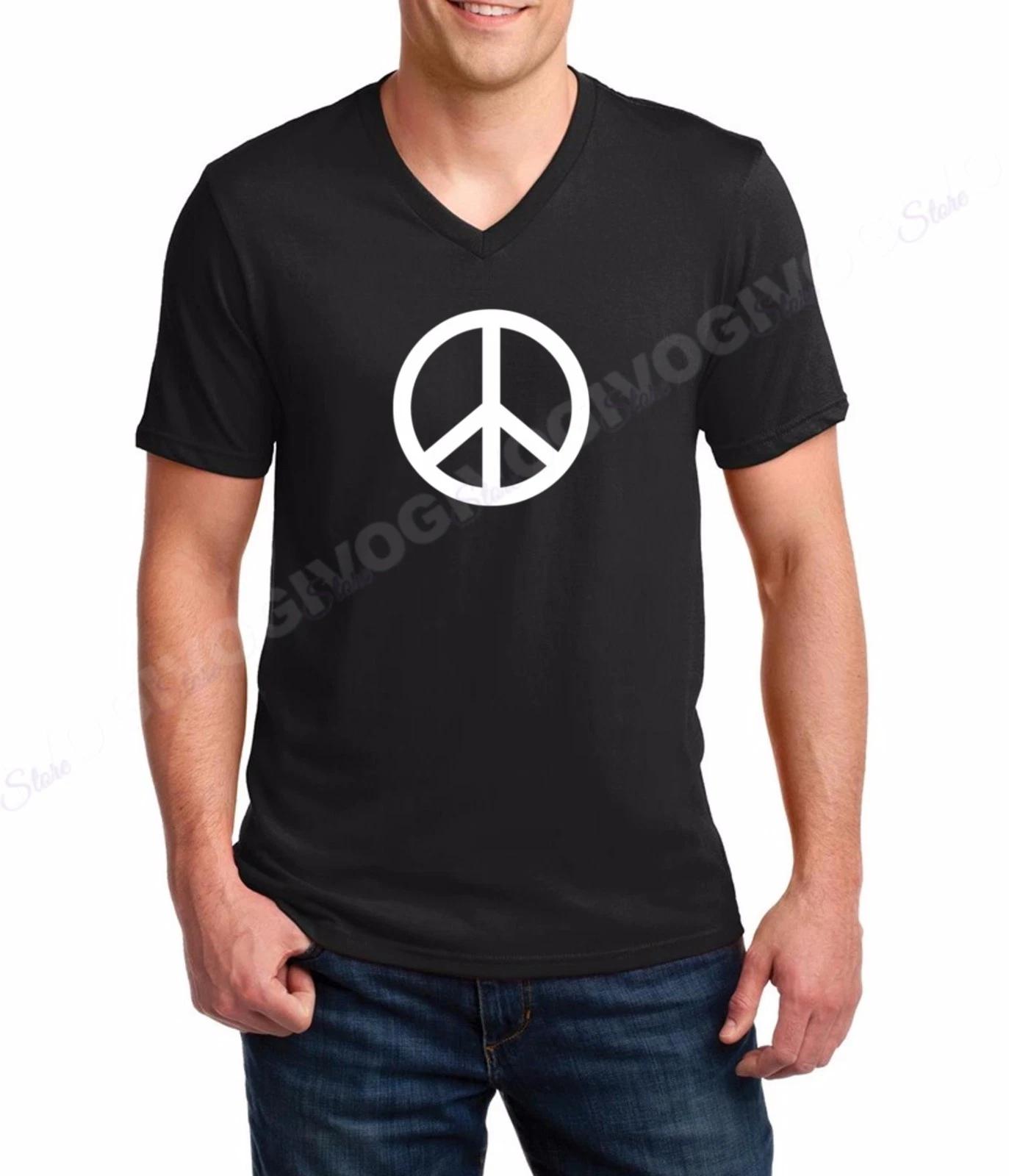 Men s V-neck Peace Sign Shirt World Peace Symbol Tee Anti Stop War Pacifist Love 4XL