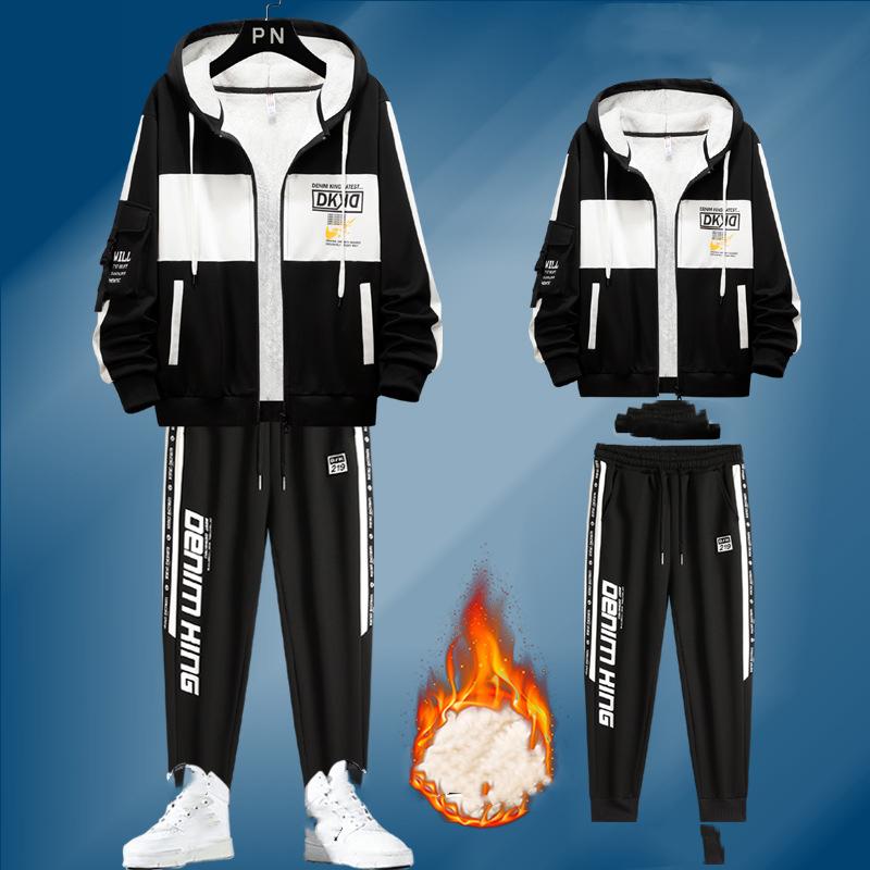 

Men s Winter Warm Suit Hooded Cardigan + Thickened Pants 2-piece Set S