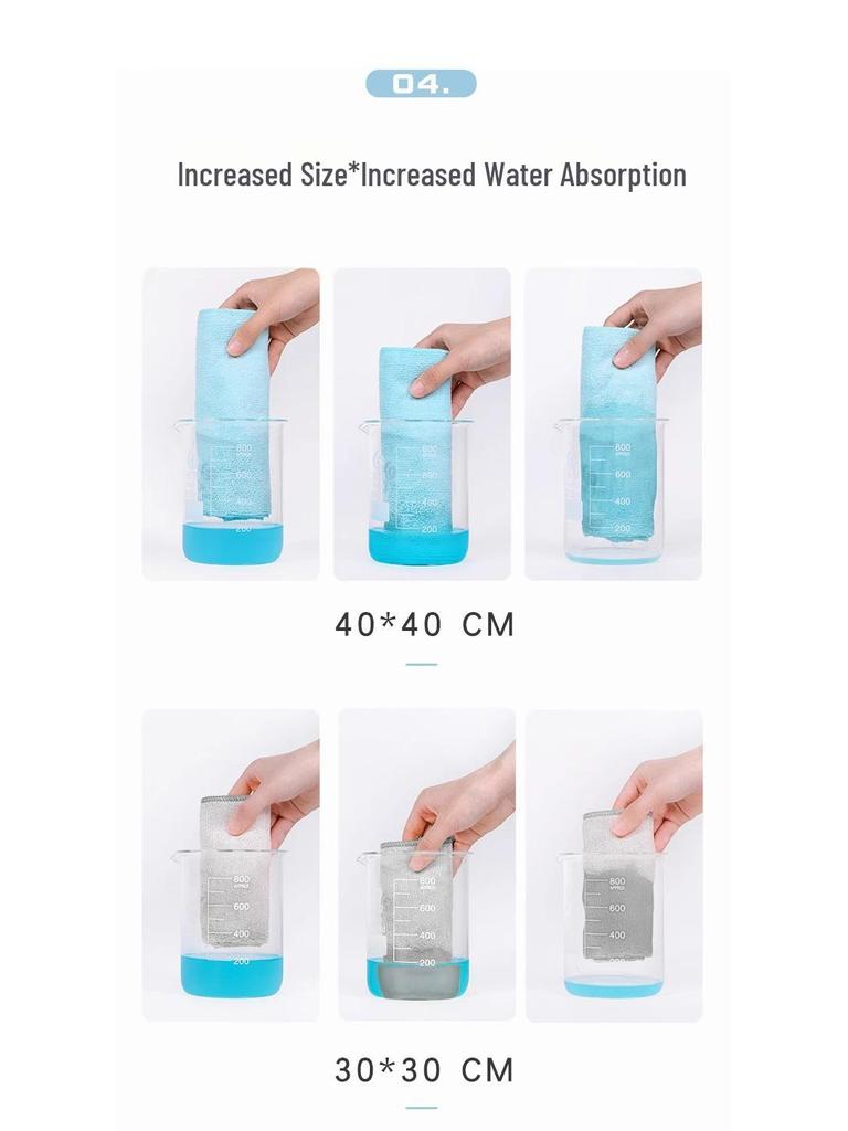 Miaojie 40x40cm Superfiber Cleaning Cloth, 3+1 Pack, Large Size, Strong Water Absorption, Fine Fiber
