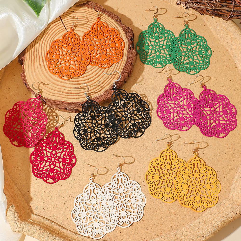 Creative Colorful Hollow Earrings Set for Women Fashion Ethnic Personality Geometric Alloy Dangle Earring Vacation Party Jewelry