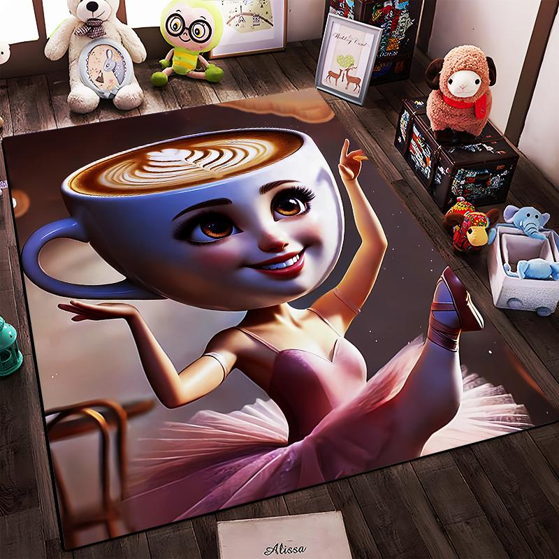 Pink Ballerina with Coffee Cup Head Surreal Art Carpet for Home Decor Suitable for Use As an Anti-slip for Room and Bedroom Sofas