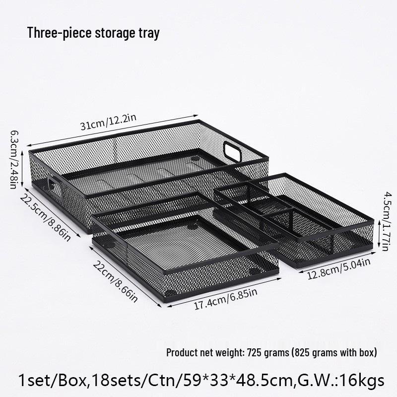 Set of 3 Metal File Holders with Multi-Compartment Cutlery Trays for Desktop Organization