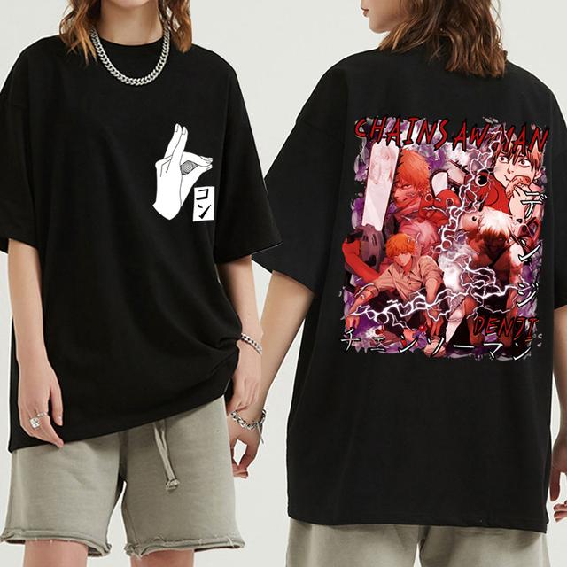 

Футболка с аниме «Человек бензопилы», женские футболки с воином Денджи Манга, футболка с героями мультфильмов и комиксов Makima Hayakawa Aki Pochita, хлопковые футболки унисекс, летняя футболка L