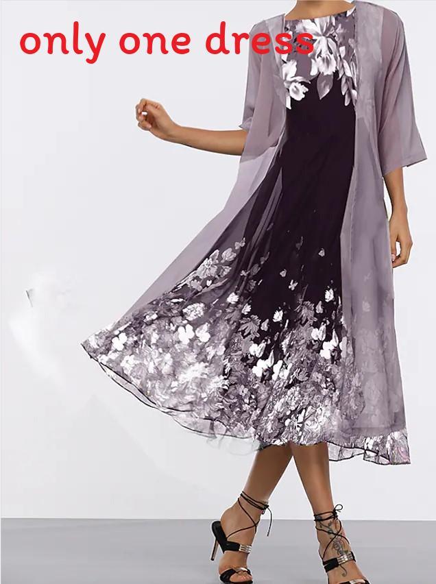 Elegant Summer Chiffon Dress Set With Floral Print For Office Wear