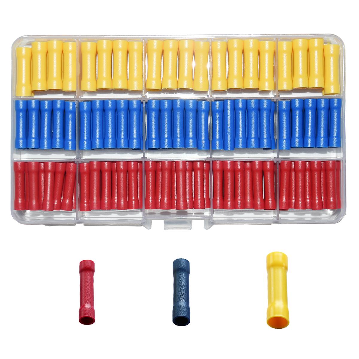 

200pcs 10-22AWG Assorted Butt Splice Crimp Connectors, Insulated Electrical Straight Wire Terminal Connectors BV1.25 BV2 BV5.5
