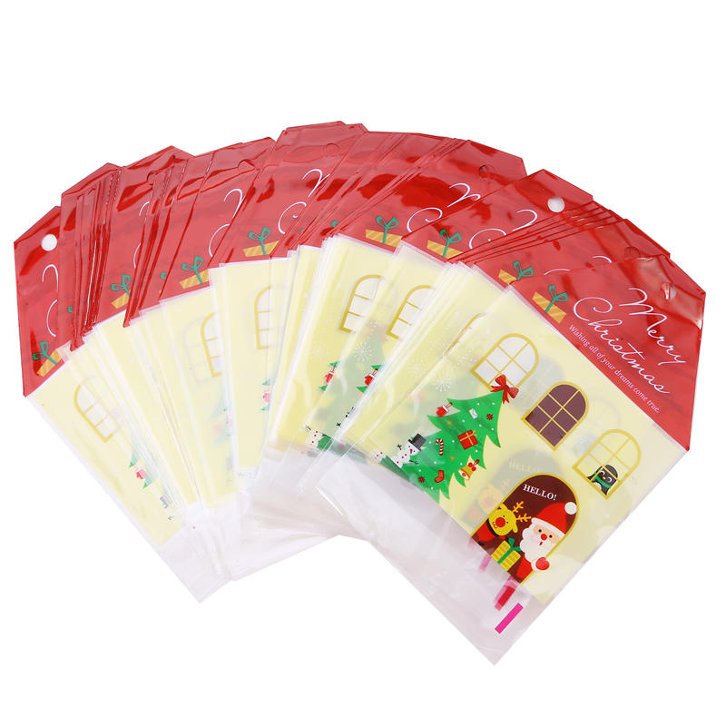 50Pcs Cute Christmas Cellophane Treat Bags Small Clear Gift Candy Cookie Goodies Bag for Holiday Party Favors