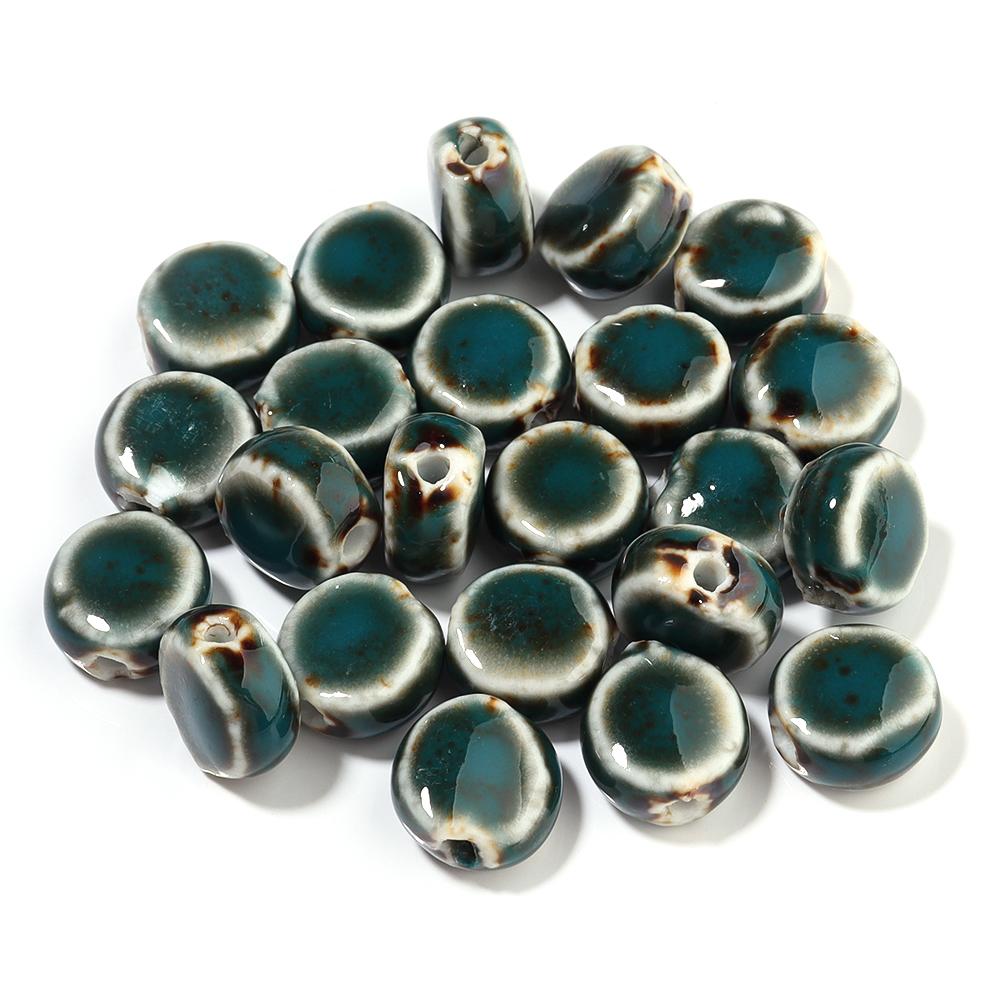 10pcs/lot 12mm Colorful Floral Glaze Ceramic Beads Flat Round Loose Beads for DIY Jewelry Making Bracelet Necklace Accessories