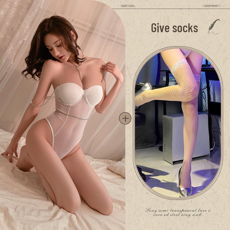 Sexy Backless Bodysuit Lingerie: Cotton Pad Bust Support, Open Crotch, Quick Release Uniform, Pure Desire Nightwear for Women