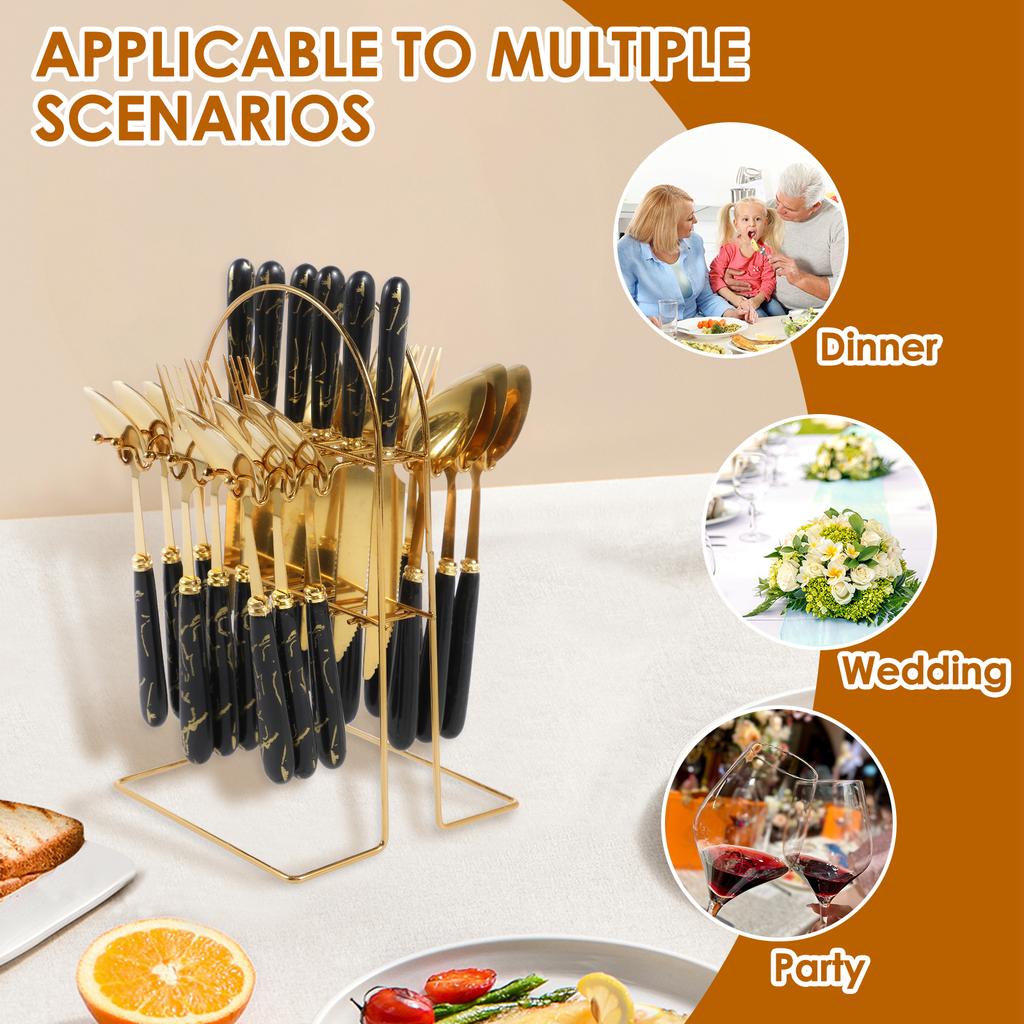 24Pcs Stainless Steel Silverware Set with Hanger Knife Fork Spoon Western Cutlery Set Mirror Polished Kitchen Supplies Home Gift