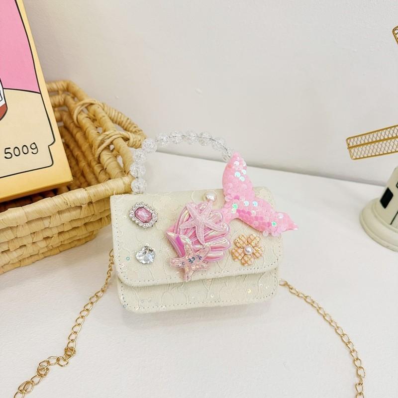 Adorable Mermaid Pearl Handbag 2024 Summer Lightweight Pu Bag For Kids Daily Use