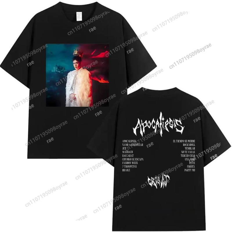 Rapper Cris MJ Apocalipsis 2025 Album Graphic T Shirts Mens Hip Hop Gothic Fashion Retro Cotton Short Sleeve Tshirt Streetwear