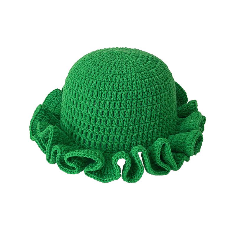 Spring, Autumn and Winter Crochet Pleated Bamboo Hat Adult Lace Wool Hat Ruffle Leaf Edge Pullover Fisherman Bucket Hat