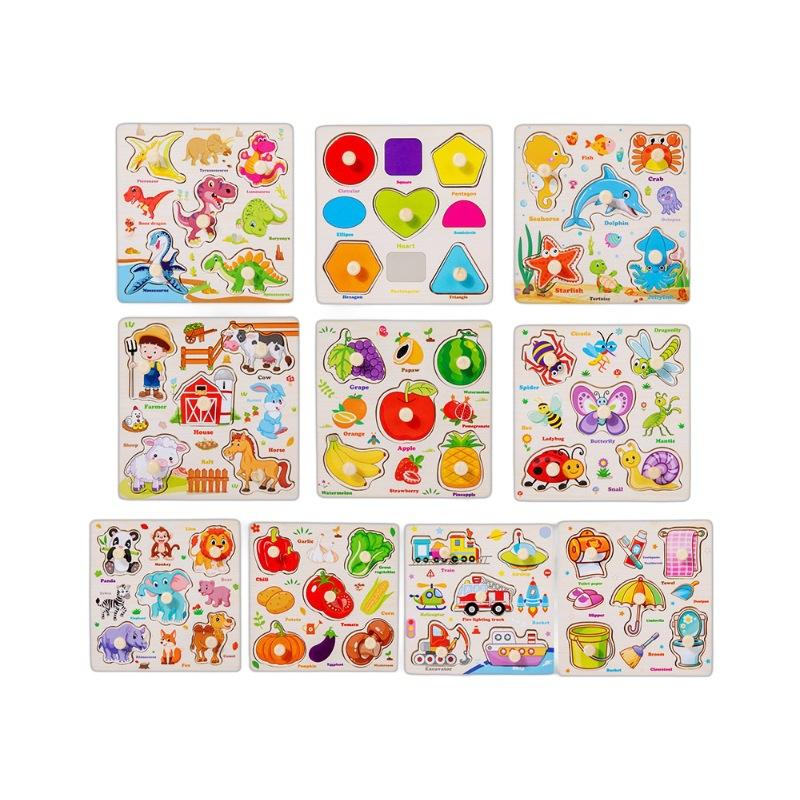 Montessori Wooden Puzzles Toys For Children Hand Jigsaw Life Cognition Fish Games Parent-Child Interactive Educational Toy