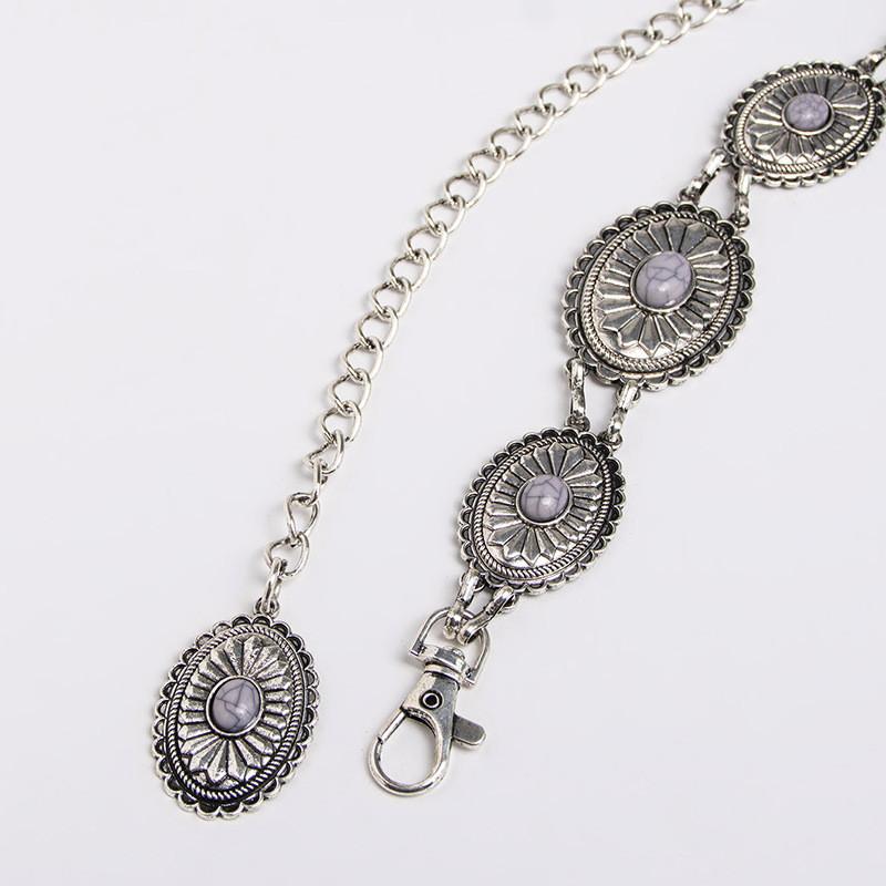 Turquoise Retro Green Metal Waist Chain For Women With Elegant Design And Buckle Hook