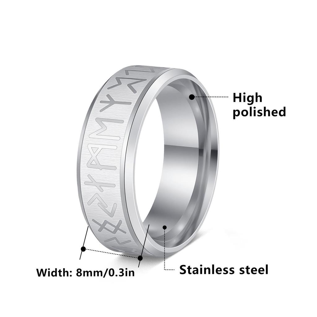 Nordic Viking 8mm Men's Titanium Steel Rune Ring