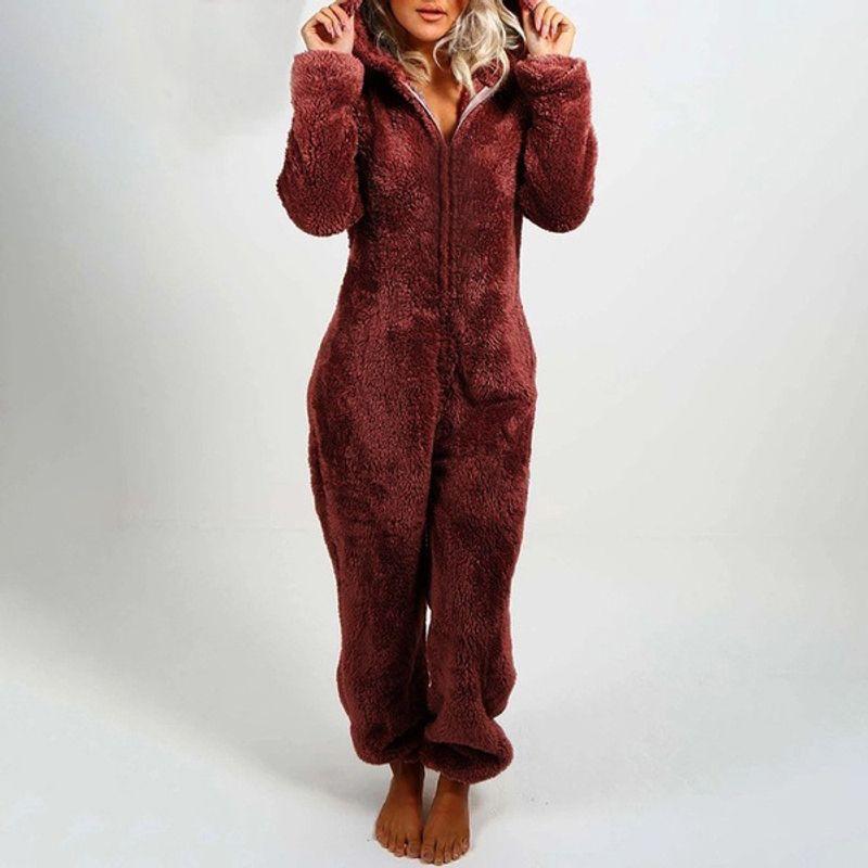

Cross-Border Furry Pajamas Pajamas Jumpsuit Burgundy Kids 8-9y