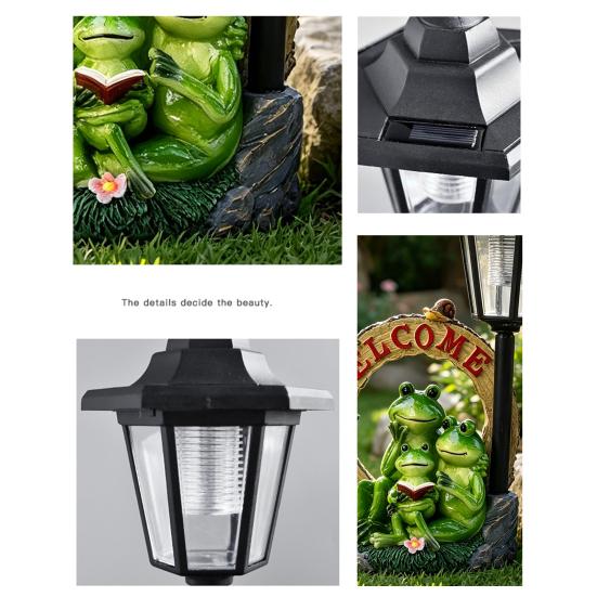 Solar Resin Garden Light with Frog Puppy Design Cute Animal Statue for Yard Patio Balcony Auto On/Off Waterproof Fade-Resistant Unique Outdoor