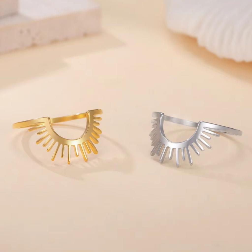 LIKGREAT Simple Radiant Semicircle Finger Ring for Women Men Stainless Steel Fashion Sunshine Punk Hip Hop Jewelry Birthday Gift