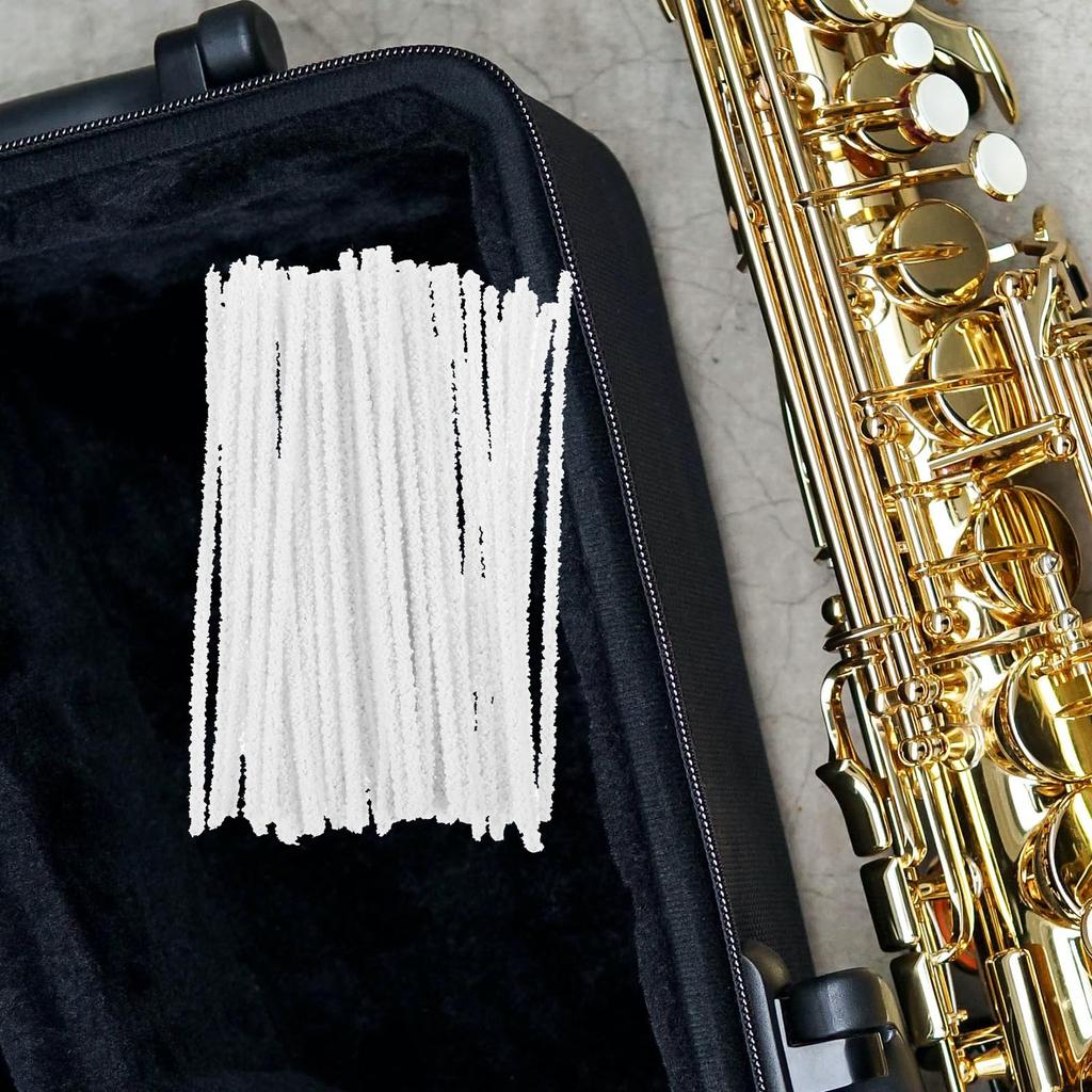 ERINGOGO 50pcs Saxophone Cleaning Flute Cleaning Clarinet Cleaning Fleece Cotton Musical Instrument Maintenance White Brush, Brush, Care, Swabs, Tool,