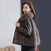 Chaqueta Casual de Invierno para Mujer con Retazos de Longitud Corta en Cuero PU