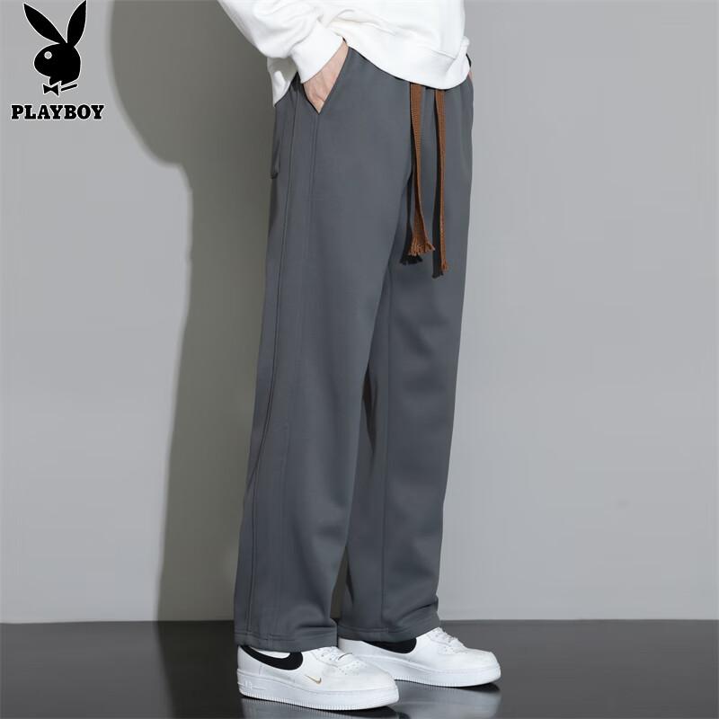 PLAYBOY Men's Straight-leg Casual Pants Men's Autumn and Winter High-end Long Pants Loose Wide-leg Trendy Sports Trousers
