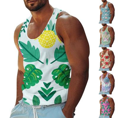 Mens Summer Surf Beach Tank Top Casual Breathable Sleeveless Top Loose Print Tank Top