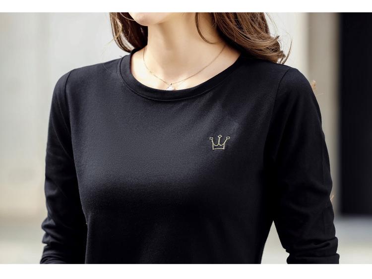 2022 Women's Spring Loose Round Neck Embroidered Crown Long Sleeve T-shirt