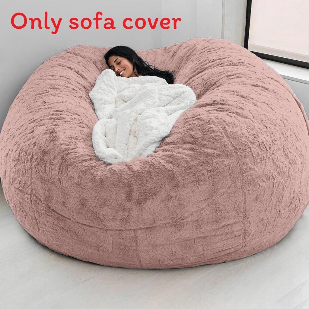 Color Large Solid Soft Plush Portable Living Room Lazy Sofa Cover Bean Bag Cover