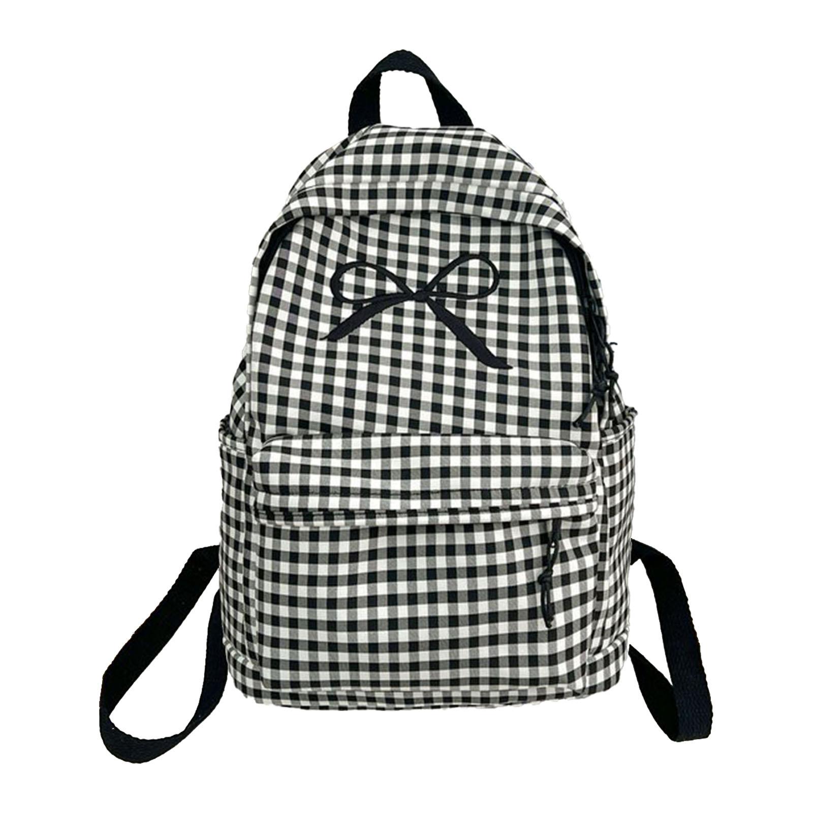

Эстетичный клетчатый узор школьная сумка милый бант большой емкости рюкзак студенческая сумка для книг для женщин подростков девочек чёрный