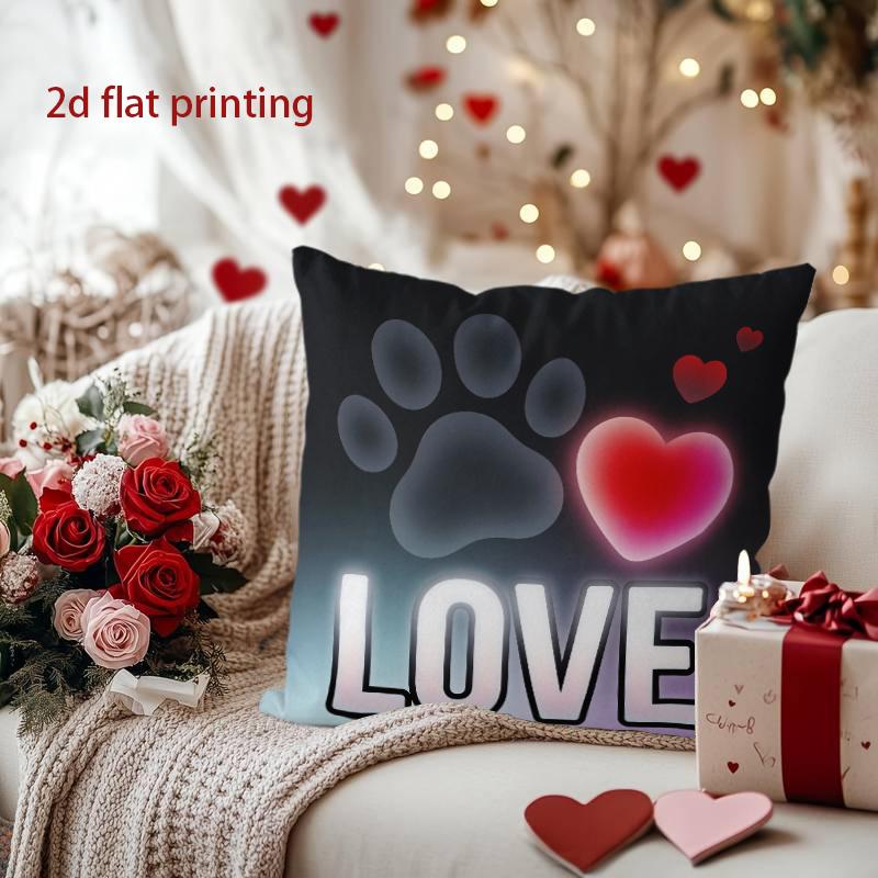Glowing Paw Heart Love Pillow for Pet Lovers Pattern Cushion Cover Suitable for Sofa Bedroom Car Pillow Cover