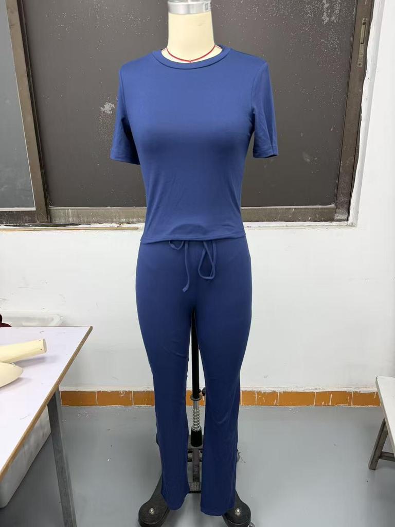 European Cross-border Casual Short-Sleeved Top and Long Pants Activewear Set for Home, Sports, and Yoga.