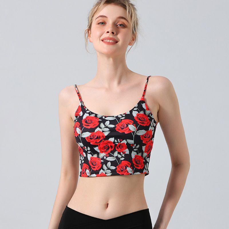 With Chest Pad Export Print Thin Shoulder Strap Sports Intimates Sexy Beauty Back Quick-Drying Elastic Fitness Dance Yoga Jacket