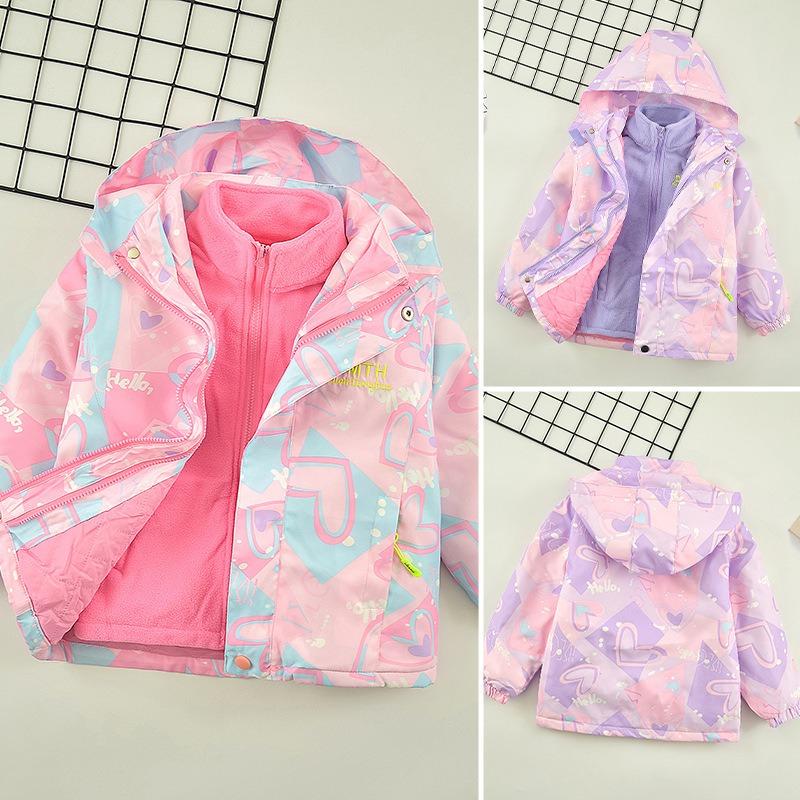Girls Thickened Detachable Three In One Kids Winter Outdoor Jacket