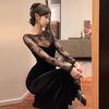 French Pure Lace Stitching Velvet Halter Dress Dress