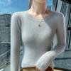 Women's 100% Pure Wool Round Neck Sweater - Slim Fit, Chic, Long Sleeve, Knitted Cashmere, Perfect for Autumn/Winter.