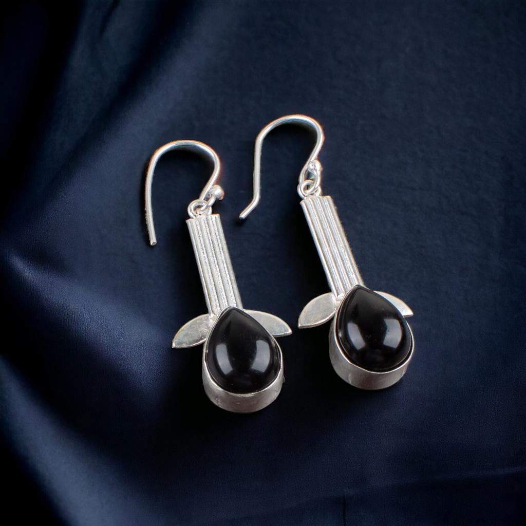 Black Tourmaline Gemstone 925 Fine Silver Jewelry Handmade Boho Earrings 2.00" EE-36-20