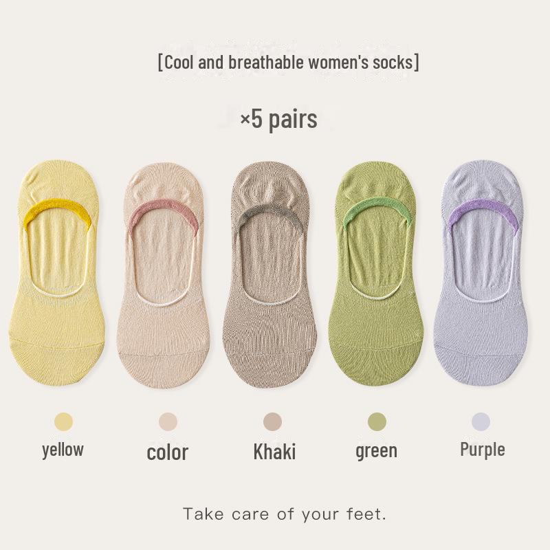 Kadın Nefes Alabilen Pamuk Görünmez Çoraplar - Düz Renk, Ter Emici, Kaymaz, Rahat, İlkbahar ve Yaz için Her Şeye Uygun