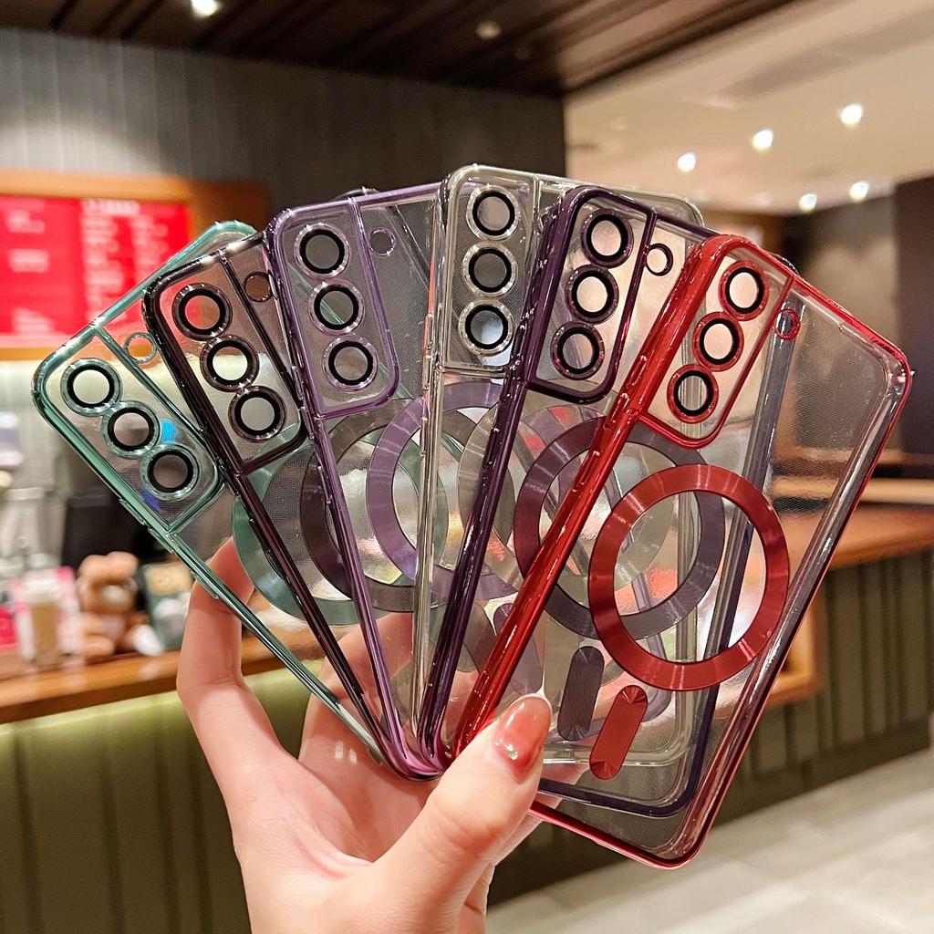 Suitable for Samsung S24 Ultra Mobile Phone Case S22 Anti-fall Plating Silicone Transparent S23FE Magnetic Suction S21 Men and Women