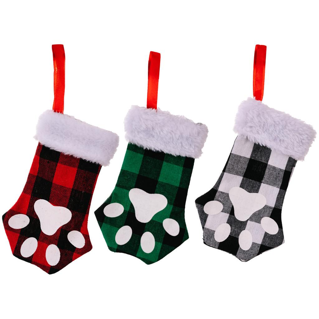 Cartoon Cat Delightful Paw Christmas Stockings In Bright Red Green And Black White