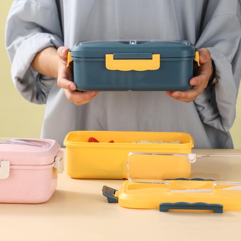 Wheat Straw Insulated Bento Lunch Box with Lid, Microwave-Safe, Fresh-Keeping Compartments