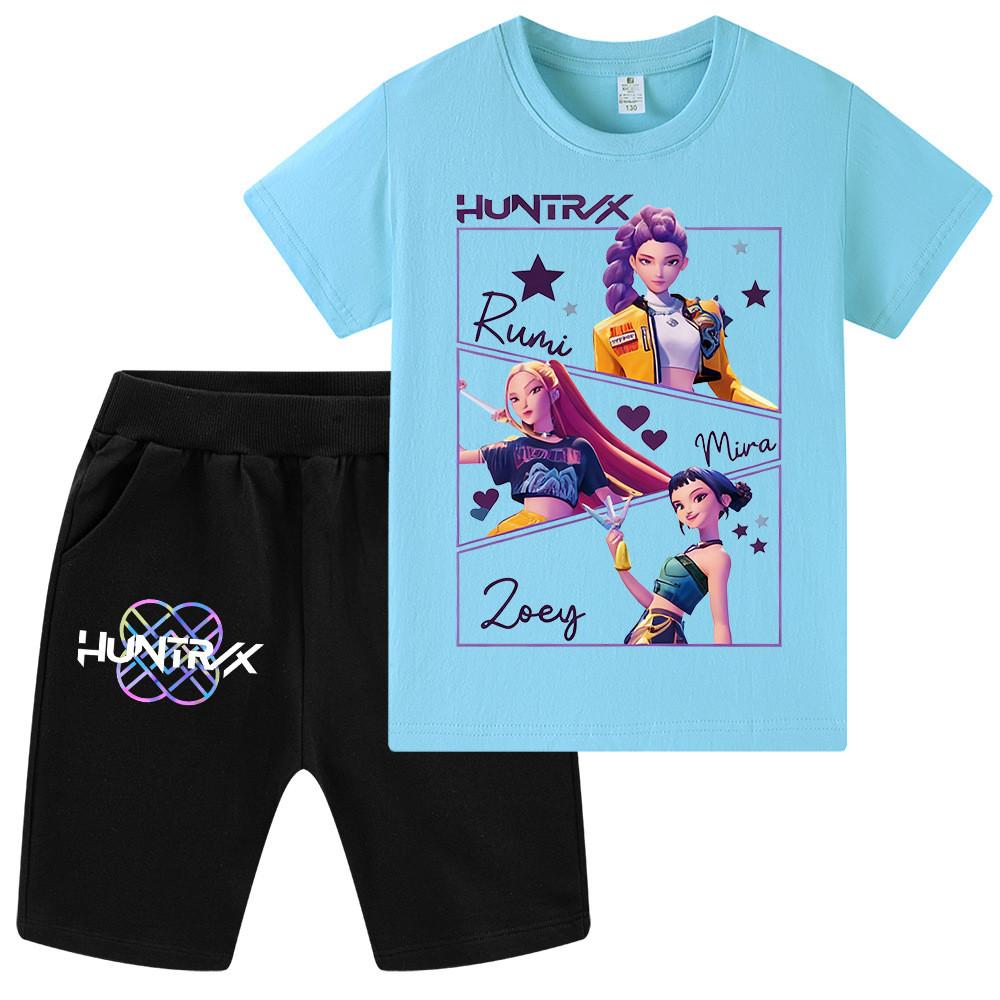 WA1241 Kids Boys Girls Kpop Rumi Zoey Mira Print Short Sleeves T-shirt Shorts Pants Sets